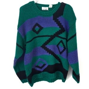 Vintage Sweaters - Vintage Green and Purple Knit Sweater Vintage Sweaters - Vintage Green and Purple Knit Sweater